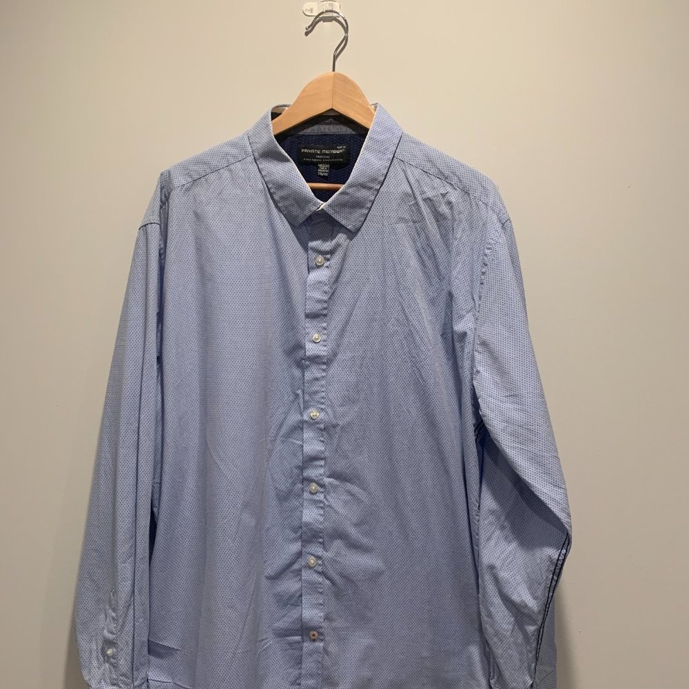Private Member Long Sleeve Button Up, XXL, Light Blue patterned